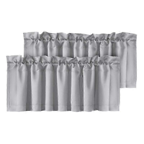 (Light grey) 2Pcs Blackout Valance Thickened High Shading Solid Color  Kitchen/Bathroom Soft Silky Stylish Window