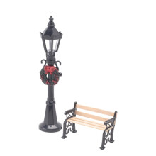 2Pcs 1/12 Dollhouse Miniature Christmas Park Street Lamp & Bench Doll Garden Decor Garden Furniture Miniature Decor Toy