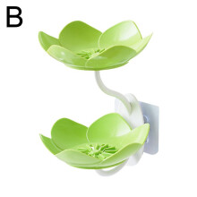 (green) Soap Dish Flower Shape No Punching Wall Mounted Double Layer Drain