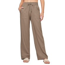 Women Linen Pants Wide Leg Casual Palazzo Pants Cotton-Camel L