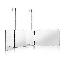 (Black) 360 Trifold Vanity Makeup Mirror with Telescoping Hook Adjustable Height for Hair Cutting Portable Travel Mirror Home Salon Use