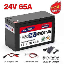 (24V 65A) Applies to LiFePO4 24V 120Ah High Current Lithium Ion Battery with BMS for Solar Panels Electric Boats Remote Control Toys Camping Lights