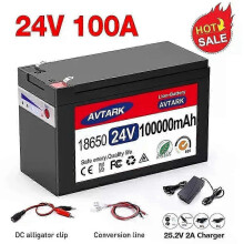 (24V 100A) Applies to LiFePO4 24V 120Ah High Current Lithium Ion Battery with BMS for Solar Panels Electric Boats Remote Control Toys Camping Lights