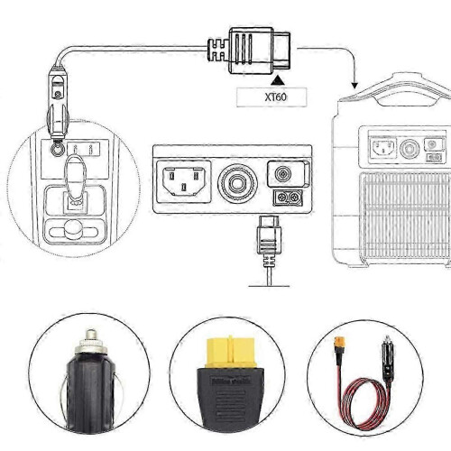 Compatible con ALLPOWERS S2000, Bluetti EB55, Anker 757/767. Cable de carga XT60 de 12 V a 24 V. 1