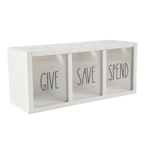 Ξύλινο κουτί εξοικονόμησης χρημάτων Give Save Spend Money για παιδιά, παιδικός κουμπα 1
