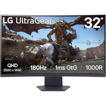 LG UltraGear Curved Gaming Monitor 32GS60QC, 32 inch, 1440p, 180Hz, 1ms Response Time, VA Panel, AMD FreeSync, Smart Energy Saving, DisplayPort