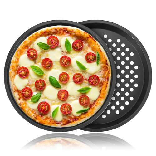 2 Peças de Assadeira para Pizza, Aço Carbono, Antiaderente, Assadeira para Pizza com Furos, 12 Polegadas