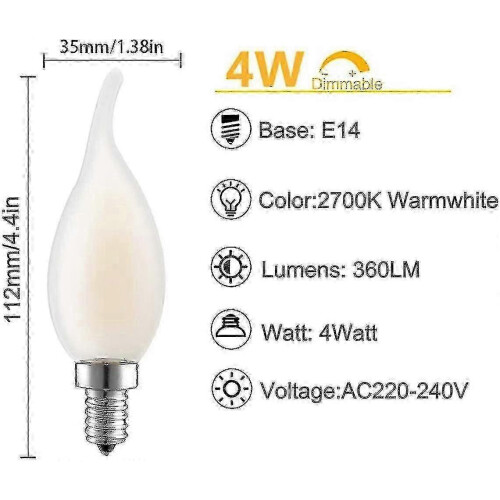 Dimmable Warm White Bulbs for Ambient Lighting, E14 4W Flame LED 10-Pack 1