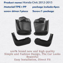 Kompatybilny z akcesoriami do błotników Honda Civic Mudguard Splash Water z lat 2012-2015, stylizacja samochodu, przód i tył, 4 s
