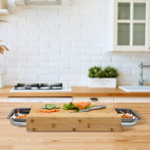 Bamboo Cutting Board with Juice Grooves and Trays 1