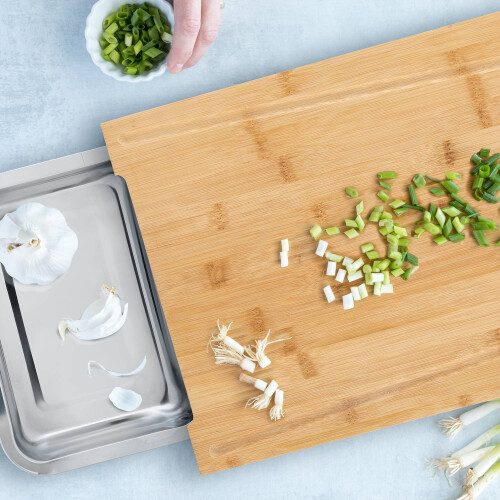 Bamboo Cutting Board with Juice Grooves and Trays 2