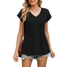 Women's casual summer top, flowy sleeve T-shirt,-Black S