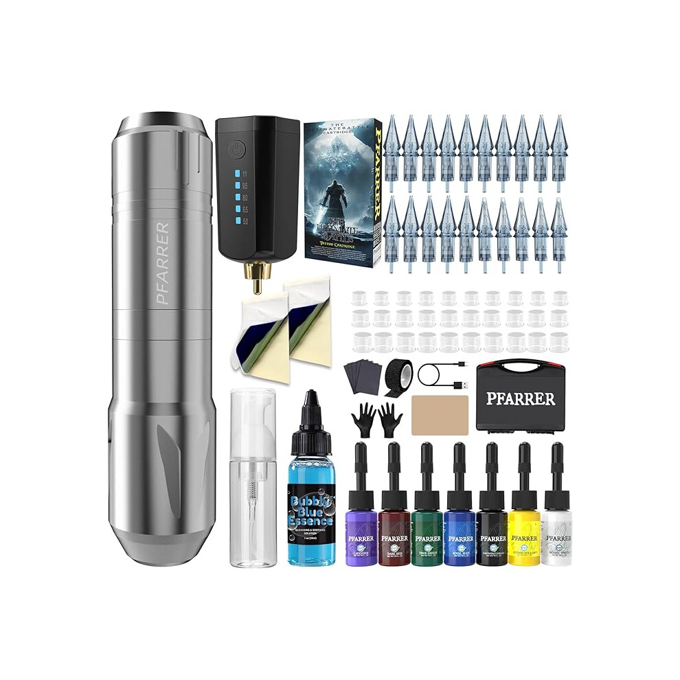 Pfarrer Tattoo Machine Kit For Beginners Wireless Rotary Tattoo Kit With 20Pcs Cartridge Needles & Ink Set Pr-Tkp650auk-7