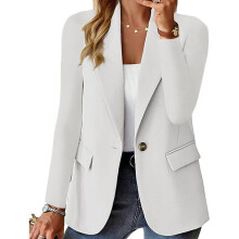 Women Long Sleeve Notched Lapel Single Breasted Coat-White XXXL