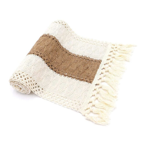 Caminho de Mesa de Macramê 71 Polegadas de Comprimento para DecoraçãO de Casa Corredor de Mesa Boho Creme e Marrom Corredor de Mesa de Fazenda com