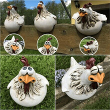 Chicken Sitting Fence Decor Garden Statues for Fences Rooster Statues Wall Art Yard Art Sculptures Farm Patio