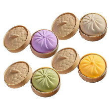 Set di 4 squishy a forma di raviolo gigante, morbidi giocattoli antistress elastici con design a scatola per la cottura a vapore