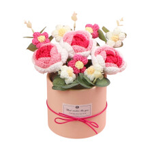 Handmade Crochet Rose Flower In Pot Artificial Knitted-5