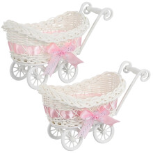 Pack Of 2 Cute Woven Artificial Rattan Trolley Candy Basket
