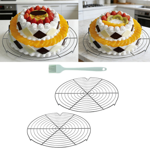 Round Silver Cooling Rack For Baking With Silicone Brush Kitchen 1