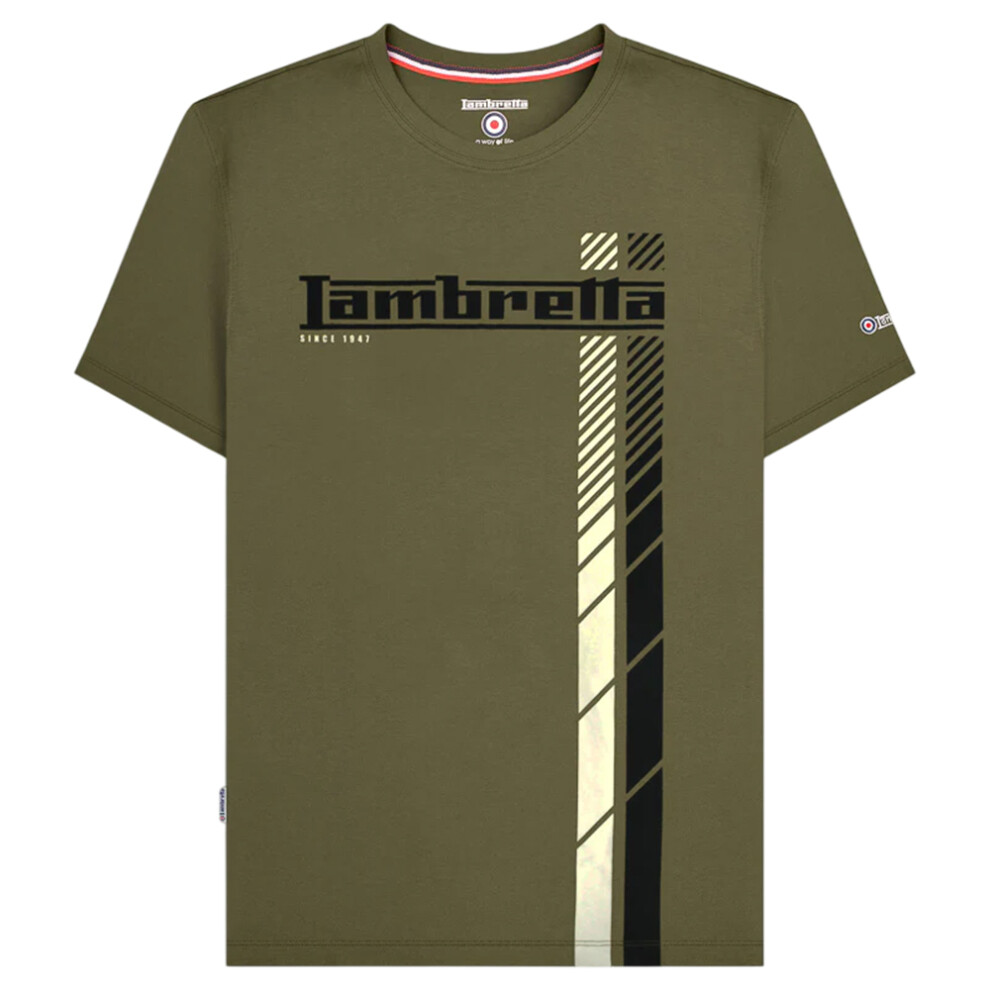 Lambretta (4Xl, Khaki) Mens Racing Stripe T-Shirt Multicoloured