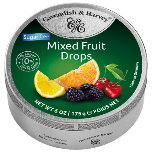 Cavendish &amp; Harvey Sugar Free Mixed Fruit Drops Tin 175g