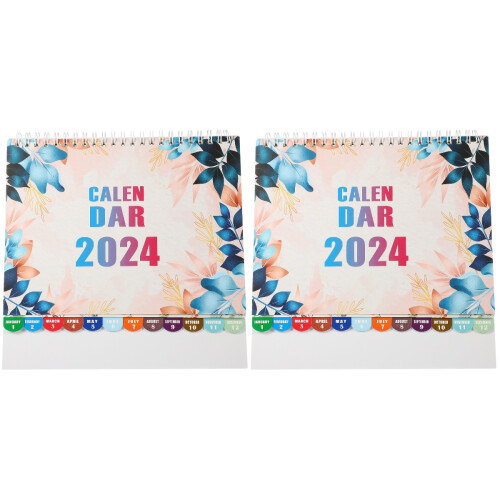 2Pcs Multi Color Paper Tabletop Monthly Calendar Decorative Daily Use