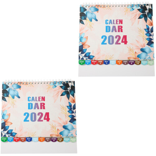 2Pcs Multi Color Paper Tabletop Monthly Calendar Decorative Daily Use 1