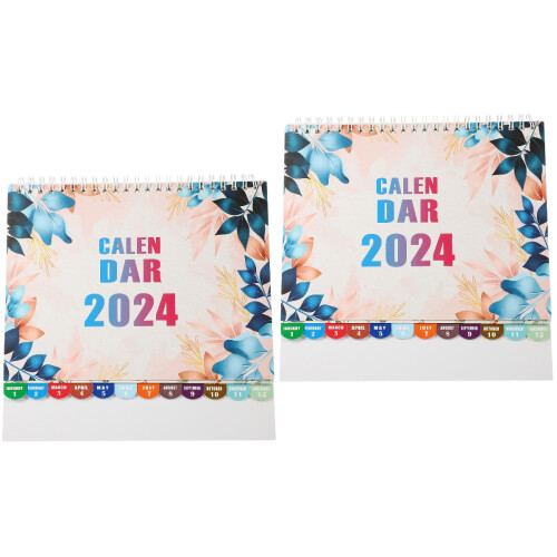 2Pcs Multi Color Paper Tabletop Monthly Calendar Decorative Daily Use 2