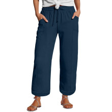 Women's wide-leg linen trousers, casual style,-Navy Blue S