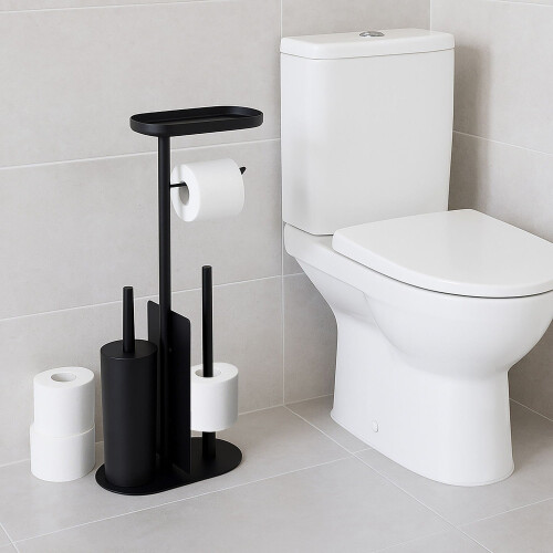 Metal toiletpapirholder med børste og hylde 1