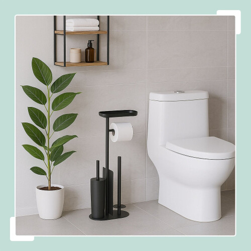 Metal toiletpapirholder med børste og hylde 2