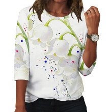 Women's flowers Print Shirt Casual Three-quarter-White S