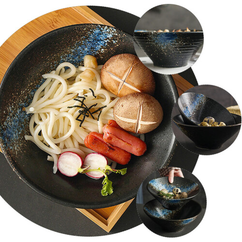 1Pc Black Ceramic Bowl Creative Noodle Bowl for Soup Salad Serving 2