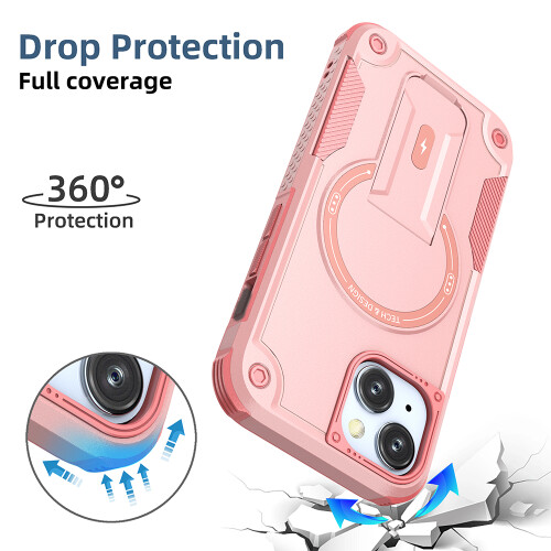 (iPhone 15, Rosa) iPhone Hülle stoßfest mit Ständer und Magnetring 1