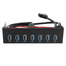 7 Port USB 3.0 Hub 5Gbs 5.25inch CD-ROM Drive Bay CD ROM Front Panel for Computer Case+USB 3.0 19-pin Header to Type-A Male Cable Dual Chip PCI-E 1X