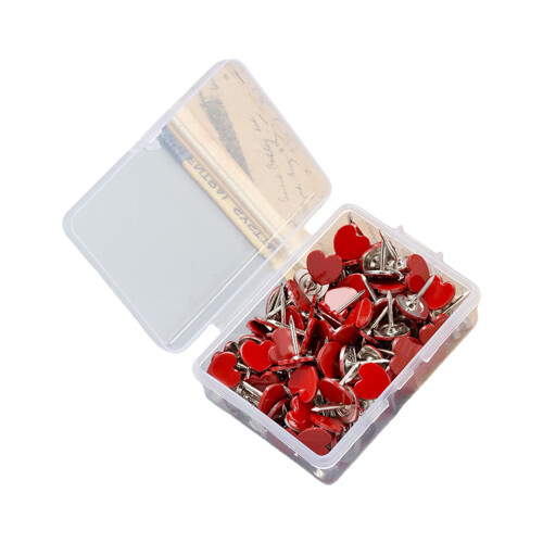 100pcs Heart Shaped Thumbtack Office Tacks Strong Metal-Red