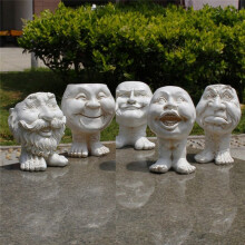 Funny Face Resin Sculpture in Flower Pot with Funny Expression Garden Supplies E
