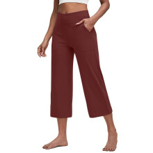 Women Soft High Waist Work Trousers Business Casual-Burgundy S