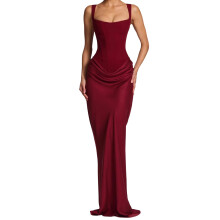 Modisches schulterfreies Sommerkleid mit gerippten-Burgund S