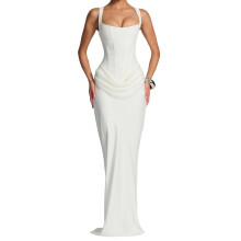 Trendiges Trägerkleid mit Fischgrätenmuster, praktisches-Weiß L