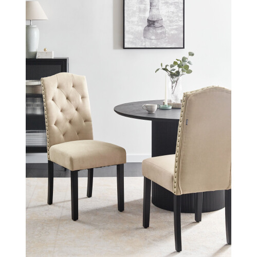 Beliani Set of 2 Dining Chairs SHIRLEY Fabric Beige 1