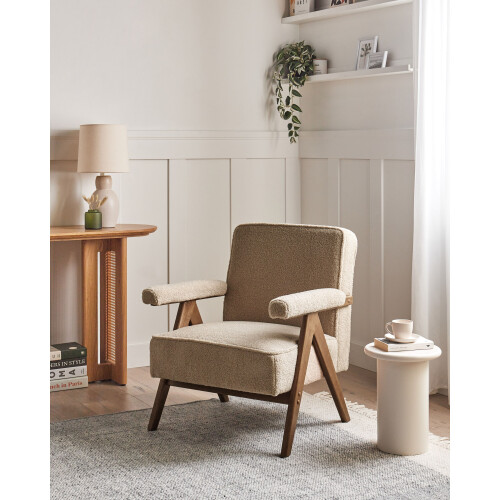 Beliani Armchair EVJE Boucle Sand Beige 1