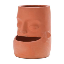 Pot en argile rouge fait à la main avec art du visage culturel