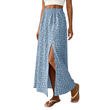Women's Bohemian Floral Maxi Skirt with Slit, Long-Sky Blue 4XL