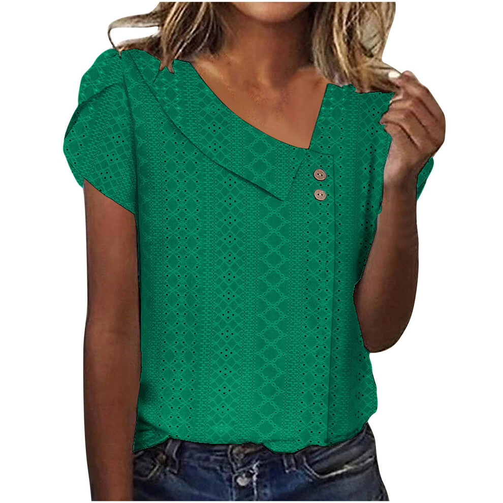 Green Short Sleeve Blouses For Women Short Sleeve- Xl