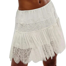 Elegant High Waist Lace Detail Uneven Skirt Uneven-apricot XXL