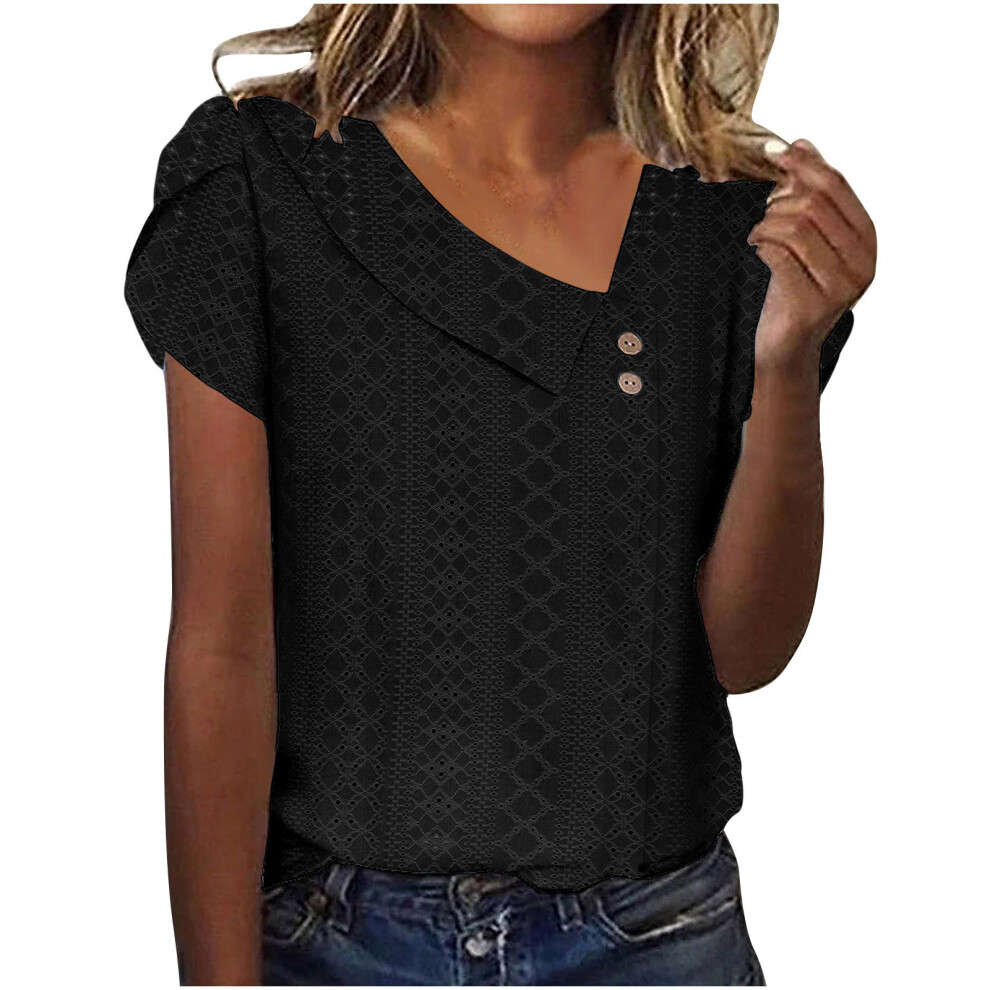 Short Sleeve Blouses for Women Short Sleeve-Black XXL