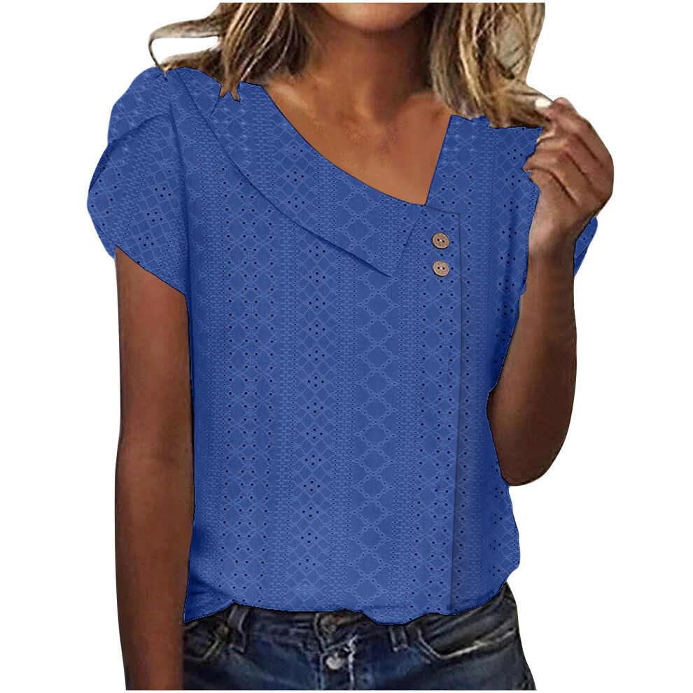 Short Sleeve Blouses for Women Short Sleeve Asymmetrical-Blue L