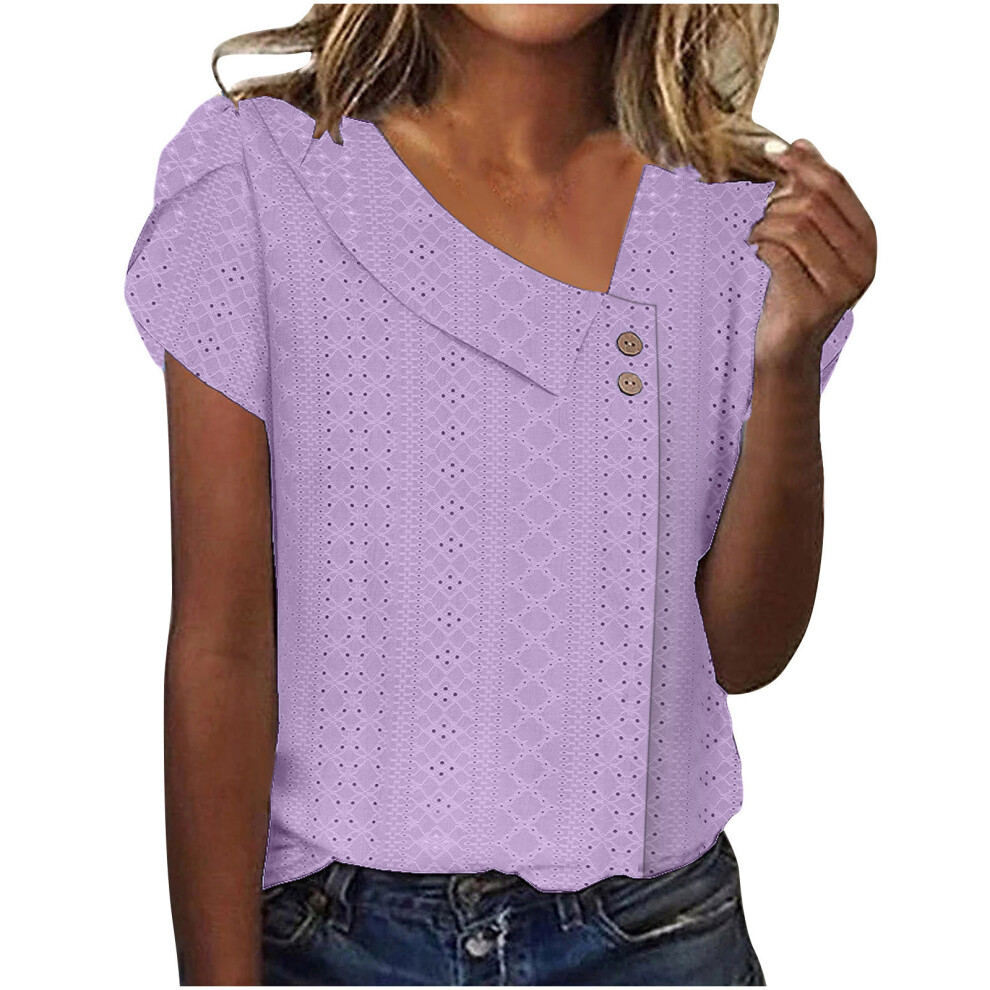 Purple Short Sleeve Blouses For Women Short Sleeve- Xl
